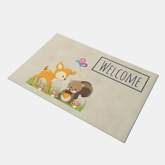 Cute Forest Animals Whimsical Cartoon Welcome Deurmat (Schuin)