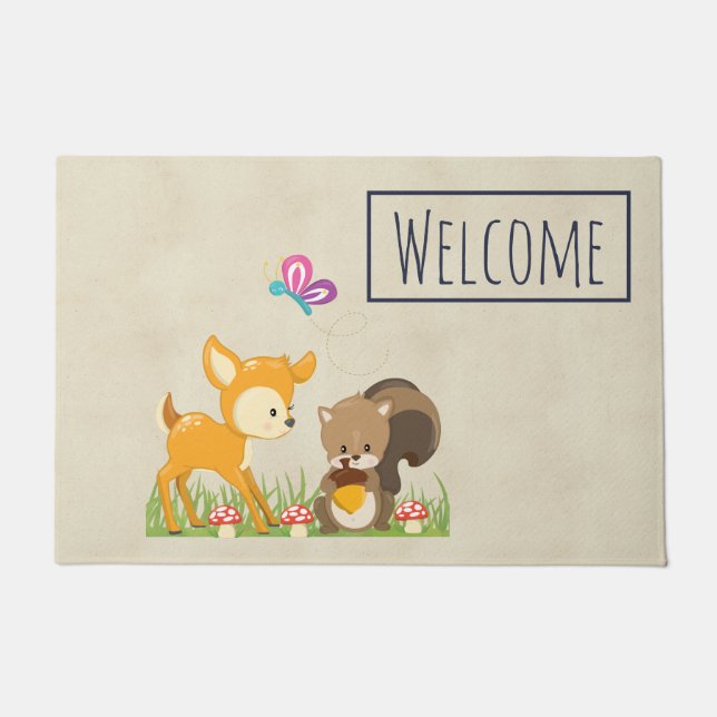 Cute Forest Animals Whimsical Cartoon Welcome Deurmat (Voorkant)