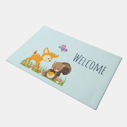 Cute Forest Animals Whimsical Cartoon Welcome Deurmat (Schuin)