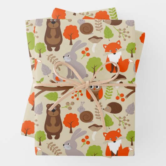Cute Forest Animals Wrapping Paper Set of 3 (In situ)