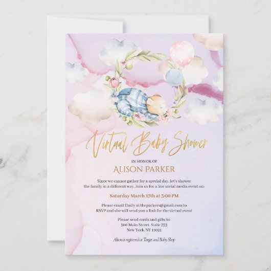 Cute Forest Beer Cloud Dream | Virtueel Baby showe Kaart (Voorkant)