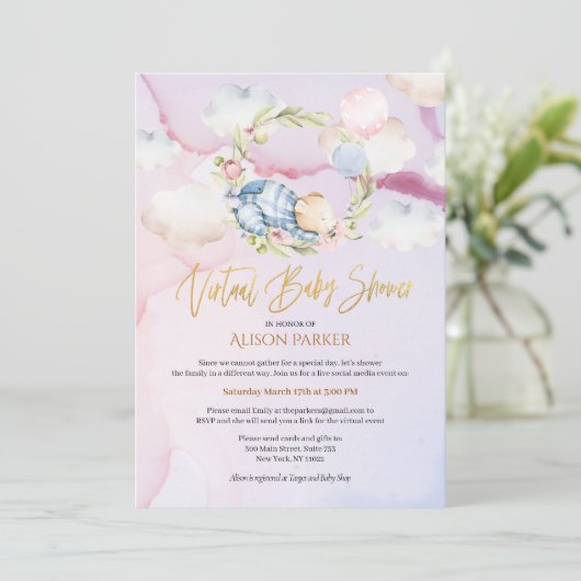 Cute Forest Beer Cloud Dream | Virtueel Baby showe Kaart (Staand voorkant)