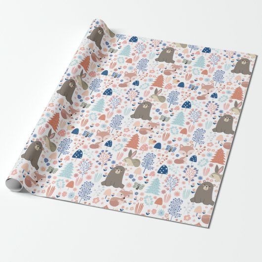 Cute Forest Critters Cadeaupapier (Uitgerold)