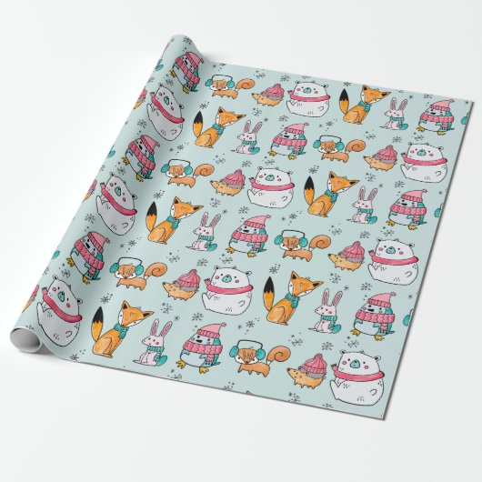 Cute Forest Critters Cadeaupapier (Uitgerold)
