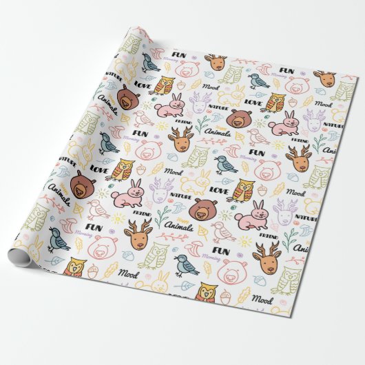 Cute Forest Critters Cadeaupapier (Uitgerold)