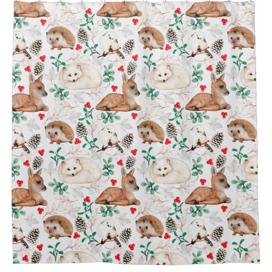 Cute Forest Critters Shower Curtain Douchegordijn (Voorkant)