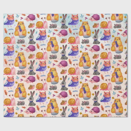 Cute Forest Critters Wrapping Paper Cadeaupapier (Vlak)