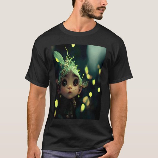 Cute Forest Fairy Elf in a Green Bioluminescent Fo T-shirt (Voorkant)
