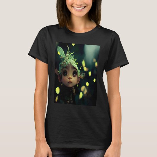 Cute Forest Fairy Elf in a Green Bioluminescent Fo T-shirt (Voorkant)