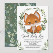 Cute Forest Fox Greenery Wreath Baby Boy Shower Kaart (Voorkant / Achterkant)