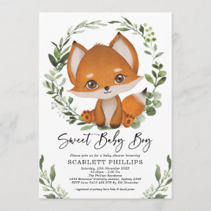 Cute Forest Fox Greenery Wreath Baby Boy Shower Kaart