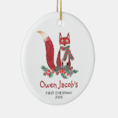 Cute Forest Fox Personalized Baby's 1st Kerstmis Keramisch Ornament (Rechts)