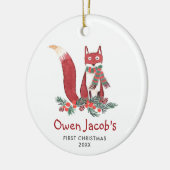Cute Forest Fox Personalized Baby's 1st Kerstmis Keramisch Ornament (Links)