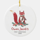 Cute Forest Fox Personalized Baby's 1st Kerstmis Keramisch Ornament (Achterkant)