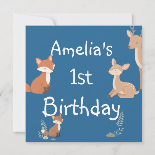 Cute Forest Friends Birthday Invitation  (Voorkant)