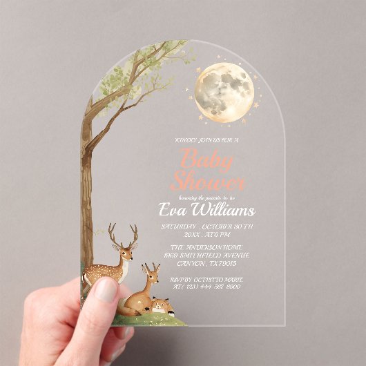 Cute Forest Friends & Moon Budget Baby Shower Acryl Uitnodigingen (Insitu (Draagbaar))