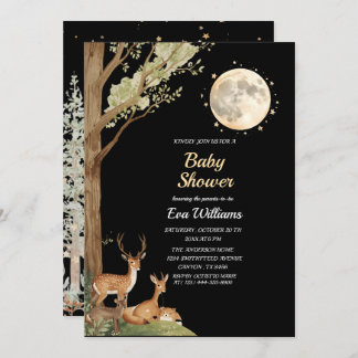 Cute Forest Friends & Moon Budget Baby Shower  Kaart