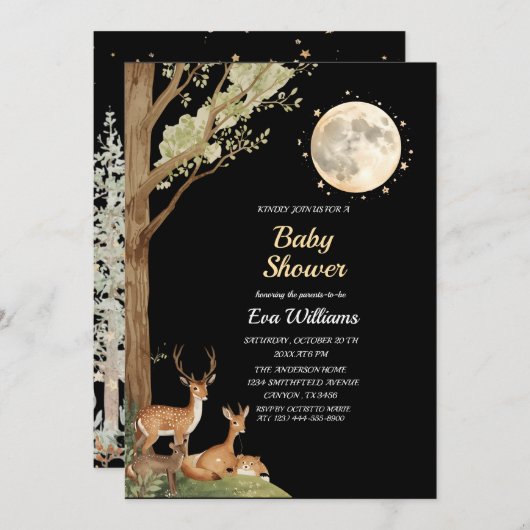 Cute Forest Friends & Moon Budget Baby Shower  Kaart (Voorkant / Achterkant)