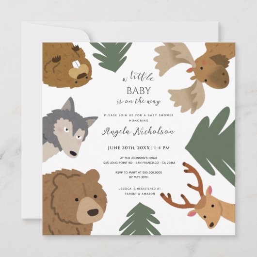 Cute Forest Friends Woodland Greenery Baby shower Kaart (Voorkant)