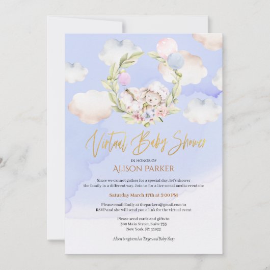 Cute Forest Rabbit Blue Sky | Virtueel Baby shower Kaart (Voorkant)