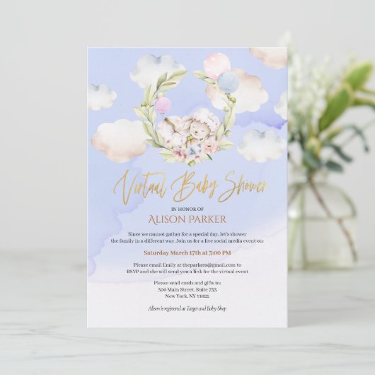 Cute Forest Rabbit Blue Sky | Virtueel Baby shower Kaart (Staand voorkant)
