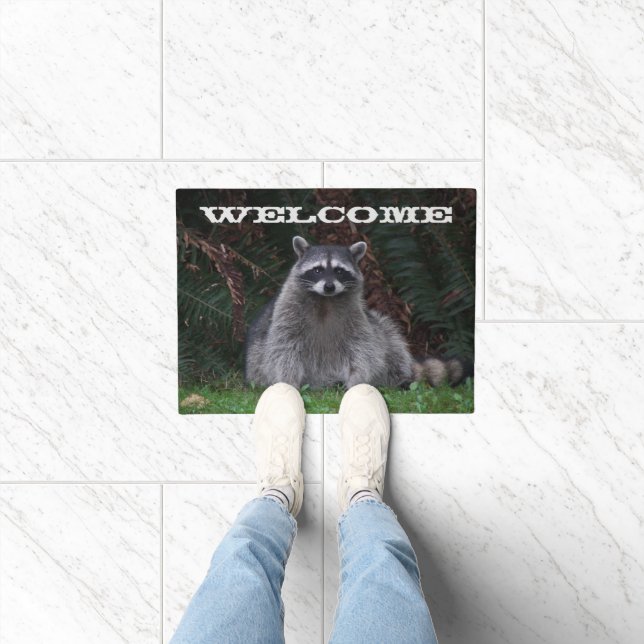 Cute Forest Raccoon Photo Welcome Deurmat (Binnen)