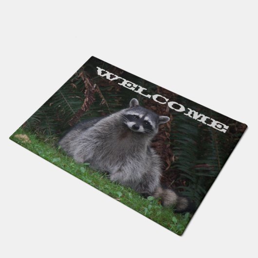 Cute Forest Raccoon Photo Welcome Deurmat (Schuin)