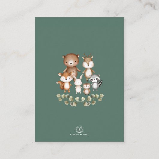 Cute Forest Woodland Animal Greenery Diaper Raffle Informatiekaartje (Achterkant)