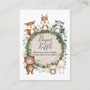 Cute Forest Woodland Animal Greenery Diaper Raffle Informatiekaartje