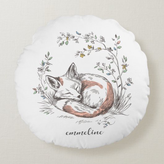 Cute Forest Woodland Fox Personalized Rond Kussen (Voorkant)