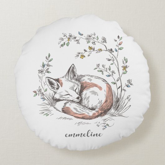 Cute Forest Woodland Fox Personalized Rond Kussen (Achterkant)