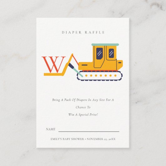 Cute Fork Lift Monogram Diaper Raffle Baby shower Informatiekaartje (Voorkant)
