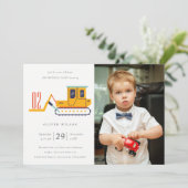 Cute Fork Lift Vehicle Photo Birthday Invite Bedankkaart (Staand voorkant)