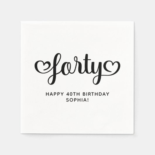 Cute Forty Hearts Script 40e Verjaardag Servet (Voorkant)