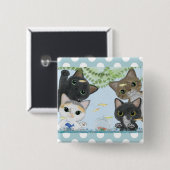 Cute Four Medaka Cats Vierkante Button 5,1 Cm (Voorkant /achterkant)