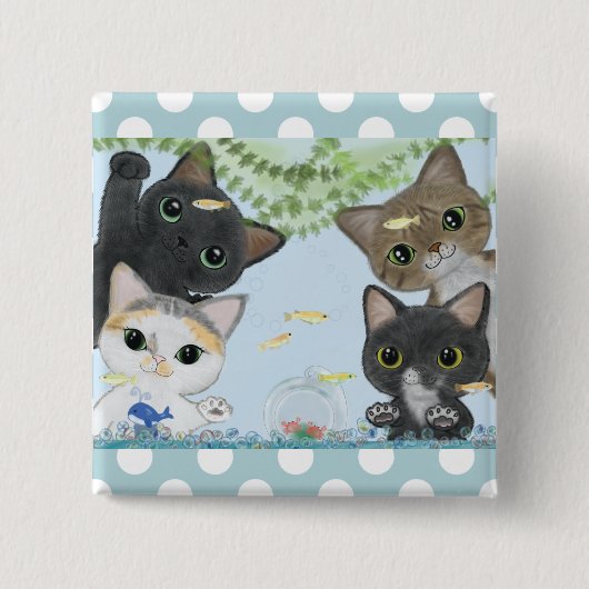 Cute Four Medaka Cats Vierkante Button 5,1 Cm (Voorkant)
