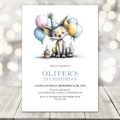 Cute Fox 1st Birthday Party Invitation Kaart