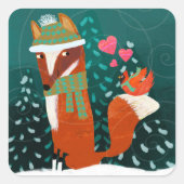 Cute Fox and Cardinal Winter Sticker (Voorkant)