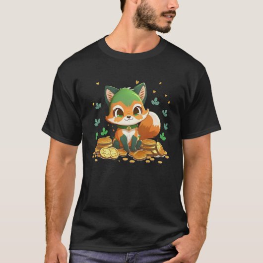 Cute Fox and Gold Coins St Patrick s Day Fox   1 T-shirt (Voorkant)