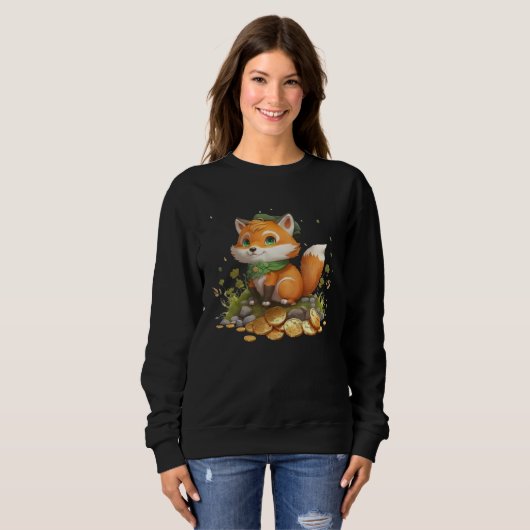 Cute Fox and Gold Coins St Patrick s Day Fox Trui (Voorkant volledig)