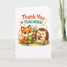 Cute fox and hedgehog teacher appreciation design kaart
