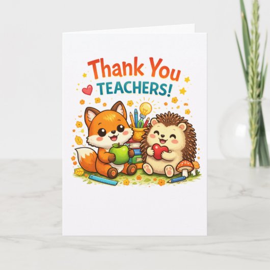 Cute fox and hedgehog teacher appreciation design kaart (Voorkant)