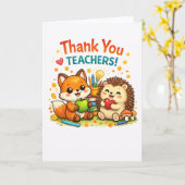 Cute fox and hedgehog teacher appreciation design kaart (Gele Bloem)