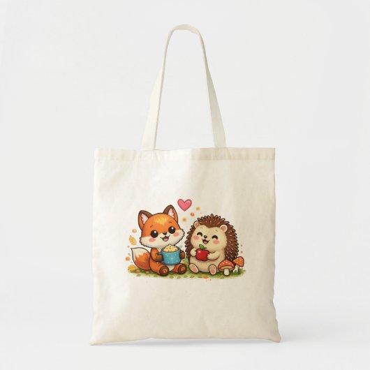 Cute Fox and Hedgehog Tote Bag – Adorable Woodland (Voorkant)