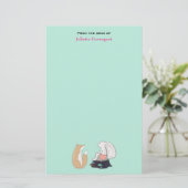 Cute Fox and Rabbit Woodland Creatures Tekening Briefpapier (Staand voorkant)