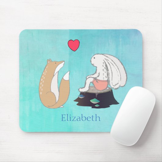 Cute Fox and Rabbit Woodland Creatures Tekening Muismat (Met muis)