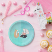 Cute Fox and Rabbit Woodland Creatures Tekening Papieren Bordje (Feest)