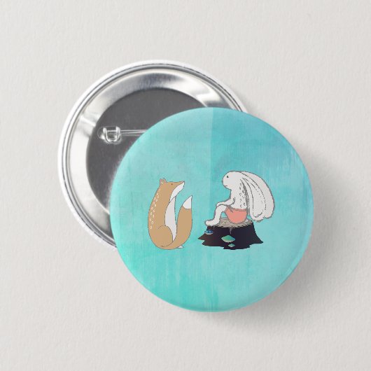 Cute Fox and Rabbit Woodland Creatures Tekening Ronde Button 5,7 Cm (Voorkant /achterkant)