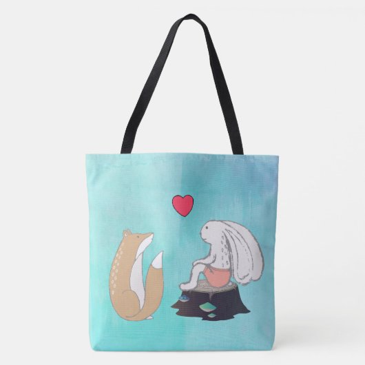 Cute Fox and Rabbit Woodland Creatures Tekening Tote Bag (Voorkant)