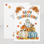 Cute Fox and Retro Pumpkins Happy Thanksgiving Ho Feestdagenkaart (Voorkant / Achterkant)